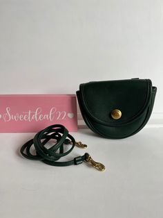 "Classic Vtg Coach Mini Belt/crossbody bag Green leather with brass hardware Small interior with inner slip pocket, outer slip pocket covered by a flap and secured with a snap button closure Detachable 46\" strap to be worn over shoulder or crossbody Measures: 5 1/2\"L, 5\"H, 2\"W Belt loops to attach to your belt as a fanny pack to be hands free Great for cards/ lipstick and small items Made in the United States #1295-337 Cleaned, conditioned and ready to wear! Questions? Just ask More vtg coac Travel Belt Bag With Gold-tone Hardware, Travel Shoulder Belt Bag With Gold-tone Hardware, Gold-tone Hardware Belt Bag For Travel, Classic Belt Bag With Gold-tone Hardware For Travel, Classic Belt Bag With Detachable Strap, Everyday Crossbody Belt Bag With Gold-tone Hardware, Classic Crossbody Belt Bag For Everyday, Classic Crossbody Belt Bag With Detachable Strap, Classic Belt Bag With Detachable Crossbody Strap