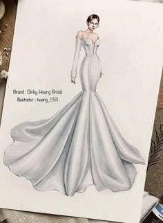 a drawing of a woman in a wedding dress