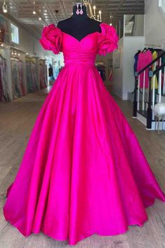 A-Line Ruffle Shoulder Fuchsia Satin Long Formal Dress – FancyVestido Flower Sleeves, Dress Blue Long, Party Dress Blue, Ruffle Prom Dress, Prom Dresses Long Pink, Long Formal Dress, Spaghetti Strap Prom Dress, Satin Evening Dresses, Color Fuchsia