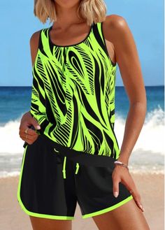 Color:Neon Green;Size:S;Size:M;Size:L;Size:XL;Size:XXL;Bra Style:Padded;Support:Wire Free;Pad Style:Removable;Strap Style:Unadjustable;Package Contents:1 X Top , 1 X Shorts;Occasion:Sport; Swimwear With Shorts, Elegant Dresses Plus Size, Beach Bridesmaid Dresses, Trendy Swimsuits, Printed Tankini, Plaid Outfits, Hair Haircuts, Bra Style, Black Swimwear