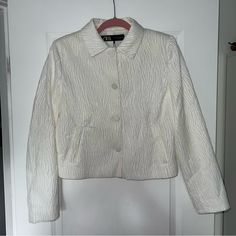 White Shiny Textured Jacket/Blazer With Liner, Soft Interior New & Never Worn (Tags Still Attached) Price Flexible;) Matching Skort Sold Separately! #Elegant #Gorgeous #Beautiful White Cotton Cropped Jacket For Work, Chic White Cropped Jacket For Spring, White Cropped Jacket With Button Closure, White Cropped Jacket With Button Closure And Long Sleeves, White Fitted Button-up Cropped Jacket, White Long Sleeve Cropped Jacket With Button Closure, Fitted White Button-up Cropped Jacket, White Single Breasted Cropped Jacket For Fall, White Single-breasted Cropped Jacket For Fall