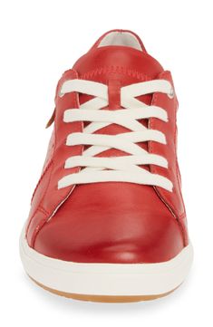 Pinpoint perforations add breathability to the smooth leather upper of this comfortable yet refined sneaker. Style Name:Josef Seibel Caren 01 Sneaker (Women). Style Number: 5755356. Red Leather Sneakers For Sports, Red Low-top Sneakers, Sporty Red Sneakers With Perforations, Red High-top Sneakers With Perforations, Red Low-top Leather Sneakers, Red Leather Sneakers With Laces, Red Lace-up Synthetic Walking Shoes, Red Synthetic Lace-up Walking Shoes, Red Low-top Sneakers With Ortholite Insole