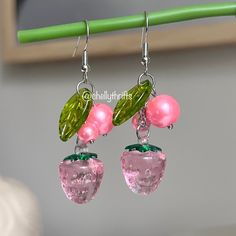 New Pink Strawberry Dangly Earrings - Cute Accessory To Add To Your Ootd - Can Be A Conversation Starter Casual Pink Jewelry With Ear Wire, Handmade Casual Pink Earrings, Casual Pink Drop Earrings, Lion Earrings, Ears Pierced, Tropical Earrings, Rose Gold Flower, Pink Strawberry, Dainty Studs