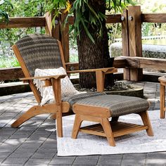 PRICES MAY VARY. Polyrattan Wicker COMPLETE SET: This Teak Patio Conversation Set includes 1 Adirondack Chair and 1 Ottoman, making it a great value pack. TIMELESS: The Adirondack design of the patio lounge chairs and ottomans has been popular for over a century and remains a timeless and stylish choice for any outdoor setting. ULTIMATE COMFORT: With deep seats, high-density foam cushions, and soft-touch all-weather weaving, this patio conversation set provides unmatched comfort for outdoor relaxation. FUNCTIONAL FEATURES: The Adirondack chair features functional additions such as a detachable bottle holder, wine glass holder, and phone gripper, ensuring that your favorite drink and your phone are always within reach. Adirondack Chair Dimensions: 30.5" W x 39" D x 39.5" H Teak Adirondack Chairs, Adirondack Chairs Patio, Wood Adirondack Chairs, Chair With Ottoman, Natural Teak Wood, Deck Designs, Chair And Ottoman Set, Patio Lounge Chairs, Patio Lounge