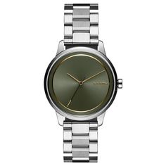 a modern, minimalist watch. universal unisex design. silver steel case with green sunray dial and dimensional concave dial ring. large (44mm) and small (38mm) case sizes available. Mvmt Watches Women, Movado Womens Watch, Mvmt Watches, Classic Jewelry Pieces, Polarized Glasses, Minimalist Watch, Watches Women, Hand Watch, Jewelry Essentials