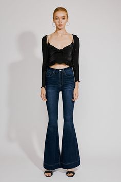 Braelynn High Rise Super Flare Jeans (NEEDS PRICE) - Official Kancan USA Super Flare Jeans, Indigo Jeans, Fresh Look, Feature Light, Flared Jeans, Bell Bottom Jeans, Flare Jeans, High Rise, Fashion Outfits