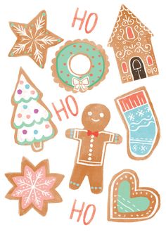 an image of christmas stickers with gingers and snowflakes on the side