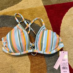 Nwt Wild Fable Target Metallic Stripe Bikini Top / Bathing Suit Swimwear Small Offers / Bundle Welcome! Sporty V-neck Swimwear For The Beach, Striped V-neck Swimwear For Beach, Blue V-neck Stretch Swimwear, Multicolor V-neck Stretch Swimwear, Blue Stretch V-neck Swimwear, Bathing Suit Top, Juicy Couture Charms, Swim Shoes, Wild Fable