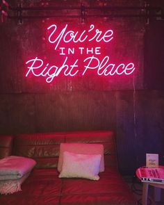 You're in The Right Place Neon Sign Salon Interior Design Ideas, Pink Neon Sign, Interior Design Minimalist, Commercial Signs, Neon Quotes, Neon Words, Red Neon, Downtown Miami, Neon Sign Bedroom