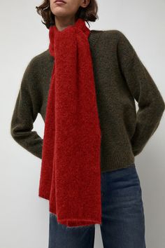 Lightweight scarf in a soft mohair wool blend. Perfect for staying cozy in the cooler months. Red Scarves For Winter Cold Weather, Casual Red Winter Scarf, Cozy Red Scarves For Winter, Red Wool Winter Scarves, Red Wool Scarf, Maroon Scarf, Mohair Wool, Wide Jeans, Lightweight Scarf