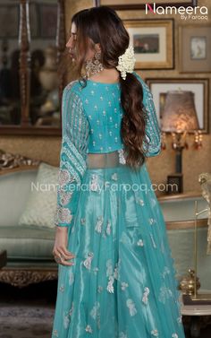 Designer Sequin Dresses For Eid, Blue Sequin Dress For Reception, Blue Organza Embellished Dress, Blue Embellished Organza Dress, Traditional Silver Designer Dresses, Blue Embellished Dress For Reception, Embellished Blue Dresses For Reception, Embellished Blue Dress For Reception, Blue Anarkali Set With Sequins For Reception