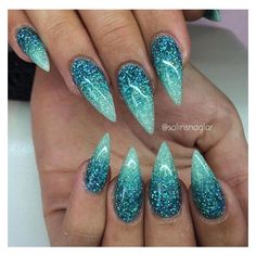 Glitter Stilettos, Glitter Manicure, Nagellack Trends, Mermaid Nails, Green Nail, Nails Polish, Cool Nail Designs, Fancy Nails