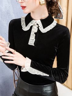 Peterpan Collar, Blouse Collar, High Neck Midi Dress, Inspired Aesthetic, Leisure Fashion, Advanced Style, Ruffled Top, Ruffle Long Sleeve, Collar Tshirt