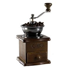 a coffee grinder is shown with the word coffee on it's front and bottom