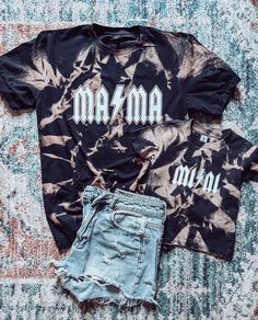 Acid washed MAMA and MINI set! Black Unisex Softstyle Tee! Sizes available are- Adult: S-XL Infant: 6M & 12M onsie  Toddler: 2t-4t Please make a note during check out on which Toddler size you would like❤ If you want more of a looser fit or to knot it, I suggest sizing up =]  PLEASE KEEP IN MIND - No two shirts will come out the exact same. The design pattern will be the same, but the exact placements of the bleached areas, also the intensity of the colors, will all vary shirt to shirt Matching Summer Cotton Tops, Summer Cotton Tops With Matching Style, Casual Matching Set Tops For Fall, Relaxed Fit Cotton Tops Matching Set, Black Cotton Tops Matching Set, Cotton Matching Set Tops With Relaxed Fit, Casual Crew Neck Tops In Matching Set, Casual Crew Neck Tops With Matching Set, Black Cotton Matching Set Tops