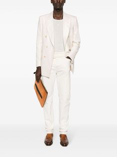 TOM FORD Cannete Atticus double-breasted Blazer - Farfetch Blazer White, Aviator Watch, Reebok Club C, Versace Outfit, Corduroy Blazer, Atticus, Balenciaga Triple S, Custom Watch, Double Breasted Blazer