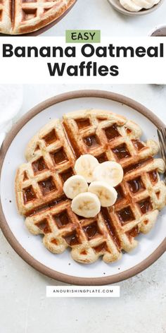 banana oatmeal waffles on a white plate