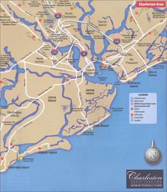 a map of charleston, south carolina with all the roads and major cities on it