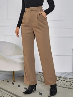 Light Brown Formal Pants Outfit, Brown Suit Pants Women, Office Pants Women Work Attire, Light Brown Pants Outfit For Work, Light Brown Trousers Outfit Women, Formal Trouser Outfits For Women, Brown Tailored Pants Outfit, Light Brown Pants, Brown Formal Pants Outfit