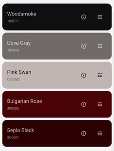 the color palettes in this app are red, gray, and black with different colors