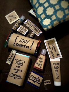 several different types of personal care products are laid out on the floor next to each other