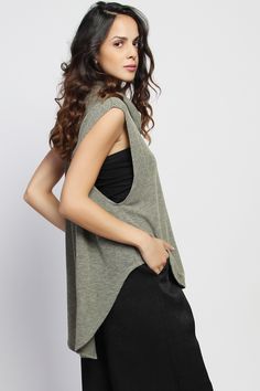 $22.00 - Sleeveless Drop Armhole Cowl Neck Loose Fit Knit Top Cowl Neck, Open Shoulder, Shoulder Top, Open Shoulder Tops, Loose Fitting, Women's Top