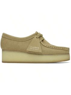 Clarks Originals 
Beige Wallacraft Bee Derbys 
Suede derbys in beige. 
. Square moc toe 
. Lace-up closure 
. Bellows tongue 
. Unlined 
. EVA foam rubber footbed 
. Crepe rubber platform midsole 
. Treaded rubber outsole 
. Platform: H1.5 in 
Supplier color: Maple 
Upper: leather. Sole: rubber. 
Made in Viet Nam. 
232094F120003 
Originals Beige Wallacraft Bee Derbys default Cool,Elegant,Fashionable    Plain    Women Shoes, size features are:Bust: ,Length: ,Sleeve Length: Beige Low-top Loafers With Rubber Sole, Beige Lace-up Shoes With Rubber Sole And Round Toe, Beige Round Toe Loafers With Rubber Sole, Casual Beige Oxfords With Rubber Sole, Beige Closed Toe Lace-up Shoes With Rubber Sole, Beige Lace-up Shoes With Rubber Sole, Beige Oxfords With Stitched Sole And Round Toe, Beige Textured Low-top Loafers, Beige Suede Oxfords With Round Toe