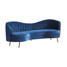 Chad 84 Inch Curved Bean Sofa, Tufted, Camelback, Gold, Royal Blue Velvet By Casagear Home Blue Living Room Sets, Bean Sofa, Curvy Silhouette, Chic Sofa, Blue Velvet Sofa, Blue Velvet Fabric, Set Sofa, Modern Glam, Ornate Furniture