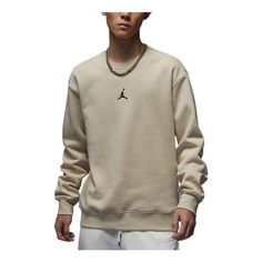 Air Jordan Essentials Logo Sweatshirt 'Sand' FV8451-282 Sporty Beige Sweater With Ribbed Cuffs, Beige Crew Sweatshirt With Ribbed Cuffs, Athleisure Cream Crew Neck Top, Cream Crew Neck Athleisure Top, Sporty Cream Crew Sweatshirt, Beige Sporty Sweatshirt For Streetwear, Sporty Cream Crew Neck Sweatshirt, Sporty Beige Relaxed Fit Sweater, Beige Sporty Sweater For Streetwear