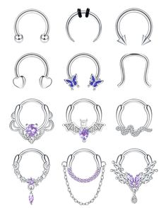 PRICES MAY VARY. 【16G SEPTUM RINGS】 You Will Get 12pcs Septum Rings In Different Styles,Including Chain Septum Ring,Butterfly Septum Ring,Septum Nose Ring,Heart Horseshoe Piercing Jewelry,And Other Multiple Styles 16g Septum Rings.Blue,White,Purple,Pink Septum Rings Available For Choose.These Septum Jewelry Makes You Look More Charming And Fashionable! 【MATERIAL&QUALITY】 These 16g Septum Rings Are Made Of High Quality 316L Stainless Steel+Soft Copper Pendant, Which Are Hypoallergenic And Free Of Snake Eyes Tongue Piercing, Small Septum, Cute Septum Rings, Hoop Nose Rings, Tongue Piercing Jewelry, Septum Piercing Jewelry, Daith Piercing Jewelry, Septum Nose Rings, Septum Rings