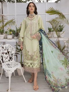 Izel Laurel Hazel Luxury Lawn Green Printed Unstitched Suit For Wedding, Green Printed Wedding Sets, Green Printed Sets For Weddings, Green Printed Wedding Dupatta, Green Printed Dupatta For Wedding, Pakistani Suit With Pants, Shalwar Kameez Pakistani, Salwar Kameez Online Shopping, Indian Salwar Kameez