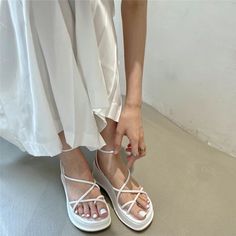 Type: Wedge SandalsColor: WhiteStrap Type: StrapStyle: VacationPattern Type: PlainHeel Height: High HeelToe: Open ToeDetails: StrapsHeels: WedgesUpper Material: PU Leather Summer Open Toe Synthetic Lace-up Sandals, White Wedge Sandals For Summer Beach, White Platform Slingback Sandals For Summer, Summer Flat Platform Lace-up Sandals, Synthetic Ankle Strap Lace-up Sandals For Beach, Flat Platform Lace-up Sandals For The Beach, Summer Flat Heel Platform Lace-up Sandals, Strappy Synthetic Slingback Sandals For Beach, Synthetic Toe Post Lace-up Sandals For Beach