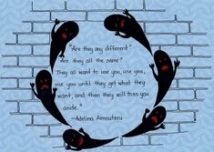 an image of some animals on a brick wall with the words alice and the mouse