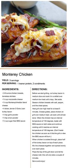 an image of a brochure with some food on it's side and the words montery chicken written in spanish