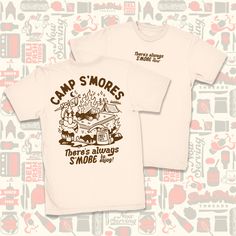 Camp S'mores T-shirt There's always S'more to enjoy! The T-shirt you need if love s'mores! I had the great opportunity to work with the talented Don Leon on this new Deli Fresh Threads T-shirt. T-Shirt Color: Natural Ink Color: Brown 100% Cotton Next Level Screen printed inside tag Screen printed front pocket & back design Stitched hem tag Shirts are unisex so will fit both men and women. Mock up is wearing a Medium Camp Tee Shirts Design, Big Dill, Tent Design, Screen Printing Shirts, Tag Design, S Mores, Ink Color, Tee Shop, Design Inspo