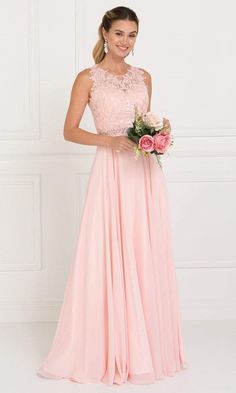 Elizabeth K - GL2417 Illusion Jewel Embellished Lace A-Line Gown Lace Sash, Chiffon Long Dress, Robes D'occasion, Sleeveless Bridesmaid Dresses, Tulle Bridesmaid Dress, Chiffon Evening Dresses, Applique Dress, Chiffon Prom Dress, A Line Gown