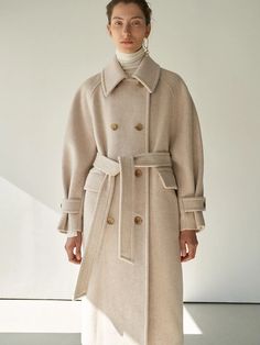 TTW Cashmere Double Wool Coat_2 colors | W Concept Luxury Oversized Wool Coat For Fall, Oversized Luxury Wool Coat For Fall, Beige Winter Outerwear With Belted Cuffs, Oversized Beige Outerwear With Belted Cuffs, Elegant Oversized Belted Outerwear, Zara Coats Women, Oversized Wool Outerwear In Beige, Belted Beige Wool Coat, Luxury Beige Wool Coat