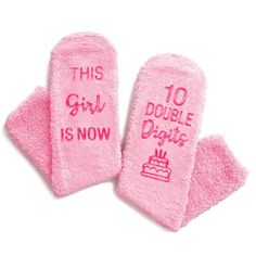 BIRTHDAY GIFTS FOR GIRLS: These socks for 10 year old girl could be the perfect birthday gift for your daughter, granddaughter, or niece. GIFTS FOR 10 YEAR OLD: Looking for the perfect gift for kids age 10? Look no further than our joyful socks that kids adore! These socks are ideal presents for 10 year old girls. GIFTS FOR CHILDREN: Celebrate your child's special day with our fun socks. Say it with socks - "THIS girl IS NOW 10 DOUBLE Digits." Perfect for any occasion, these socks make an ideal Cute Super Soft Socks For Gift, Pink Super Soft Socks For Gift, Playful Pink Socks For Gift, Playful Pink Socks For Gifts, Pink Novelty Socks For Gift, Soft Pink Socks For Gift, Ten Year Old Birthday, Girl Gift Ideas, Niece Gifts