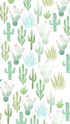 a pattern with cactus and cacti on a white background in pastel colors