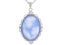 Blue agate mother and child cameo rhodium over silver pendant with chain Silver Cameo Pendant Necklace, Silver Cameo Round Pendant Jewelry, Silver Cameo Jewelry With Round Pendant, Sterling Silver Cameo Jewelry For Gift, Round Silver Cameo Necklace, Blue Cameo Necklace For Formal Occasions, Blue Cameo Jewelry For Formal Occasions, Silver Oval Necklace For Mother's Day, Formal Blue Cameo Jewelry