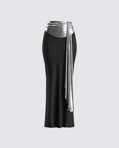 Unleash your inner mystique with this dramatic black draped maxi skirt 🖤 Crafted from lame jersey fabric, featuring an elastic waistband, mermaid silhouette, a sash feature, and ruching details - this skirt will do a lot more than just make a statement 😙 Luxury Draped Maxi Skirt For Evening, Luxury Fitted Maxi Length Draped Skirt, Luxury Fitted Draped Flared Skirt, Luxury Chic Ruched Maxi Skirt, Glamorous Fitted Luxury Maxi Skirt, Luxury Black Draped Skirt For Summer, Luxury Fitted Skirt With Rhinestones, Luxury Fitted Draped Skirt, Luxury Pre-draped Skirt For Night Out