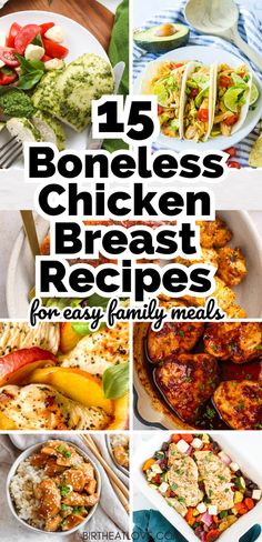 Simple and delicious boneless chicken breast recipes for easy family meals! These recipes with boneless chicken breast are the BEST! You'll love these quick and easy chicken breast recipes for easy meals and weeknight dinners. #chickenrecipes #easymeals Chicken Meal Recipes Dinners, Healthy Recipes Chicken Breast, Best Boneless Chicken Breast Recipes, Quick Boneless Chicken Breast Recipes, Recipes With Boneless Chicken, Chicken Breast Dinner Ideas Healthy, What To Make With Chicken Breast, Diced Chicken Breast Recipes, Healthy Boneless Chicken Breast Recipes