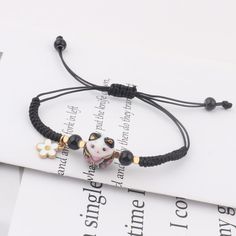 Material: Alloy Style: Korean Korean Style Black Adjustable Charm Bracelet, Novelty Style, Adjustable Black Novelty Charm Bracelet, Adjustable White Jewelry With Cat Design, Adjustable White Cat Design Jewelry, Cute Adjustable Black Friendship Bracelets, Cute Black Bracelet Jewelry, Fake Lip Ring, Iridescent Party, Color Bracelets