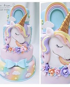 there is a cake decorated like a unicorn