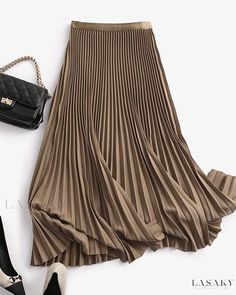 Lasaky - Exquisite Heavy Pleated Midi Skirt: Crafted with Superior Quality, featuring a Luxurious Draped Silhouette and Elegant High Waist Fall Chic, Pleated Long Skirt, Elegant Office, Pleated Maxi Skirt, Pleated Maxi, Midi Skirts, Pleated Midi Skirt, Herringbone Pattern, Types Of Skirts