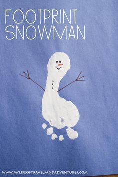 a book about footprints and snowman written in white on a blue background with the title