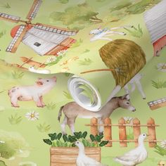 a wallpaper with farm animals on it