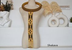 African jewelry tribal zulu neck piece beaded designer jewelry African pendant handmade gold necklace African fashion tribal gift idea PRODUCT SPECIFICATIONS: Necklace length - 60.0 cm. pendant height - 50.0 cm. Closure - press stud Colors - black and gold. Materials - beads. ADDITIONAL INFORMATION New and unworn: Yes Handmade in Kenya: Yes Other jewelry in my shop: https://www.etsy.com/shop/shakava Gold Handwoven Necklace For Gift, Bohemian Gold Beaded Necklaces For Ceremonial Occasions, Gold Bohemian Beaded Necklace For Ceremonial Occasions, Traditional Gold Bib Necklace With Adjustable Fit, Traditional Gold Beaded Choker Necklace, Gold Handwoven Necklace For Festival, Gold Fair Trade Beaded Jewelry, Traditional Handwoven Gold Jewelry, Traditional Gold Handwoven Beaded Necklace