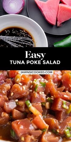 Spicy Ahi Poke Foodland, Ahi Tuna Meal Prep, Spicy Ahi Tuna Poke Bowl, Tuna Poke Tacos, Blue Fin Tuna Poke Recipe, Ahi Tuna Dip, Ahi Tuna Wonton Nachos, Tuna Marinade For Poke Bowl, Poke Bowl Tuna Marinade