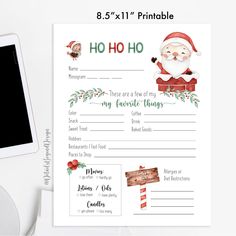 a printable christmas wish card with santa clause on it, next to a cup of coffee